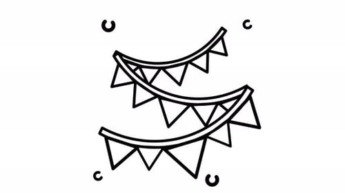 Animated Line Art Celebration Bunting with Looping Motion