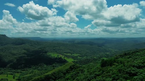 Top-down aerial of canyon in Brazil’s Sea Ridge rainforest
