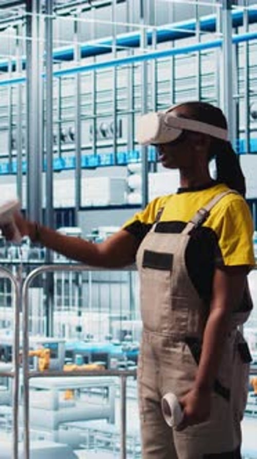 Vertical Video Smart Photovoltaics Factory Expert Uses VR Headset to Track Energy Production