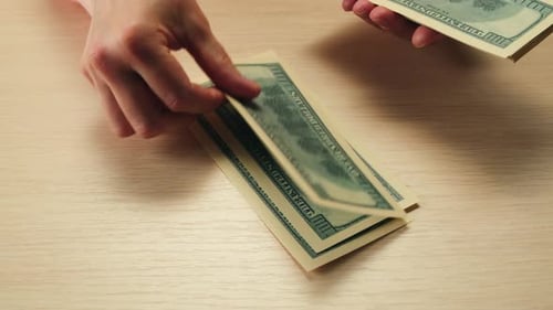 Stacks of Cash Dollars and Euro Banknotes Counting Buying Car Flat Home or Real Estate Counting