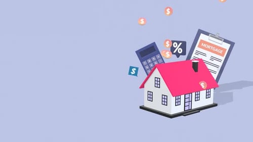 3D Animated Mortgage Loan Calculation with House and Falling Coins