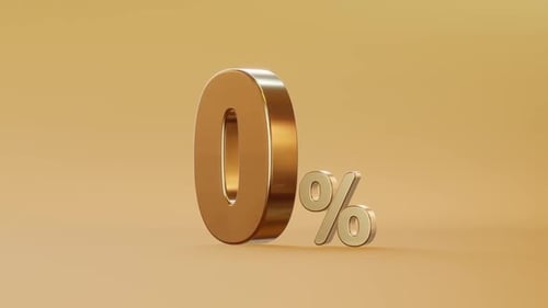 Golden 0 Percent Symbol Rotating for Financial Promotions