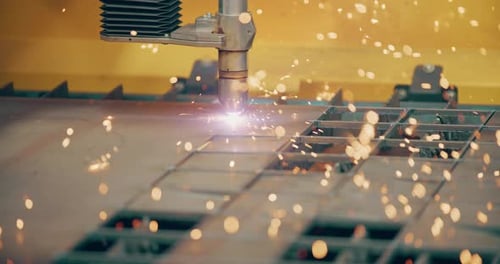 Plasma Laser Cutting Metal Sheet with Sparks Welding