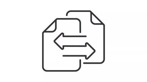 Thin black animation of documents with arrow symbols icon
