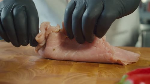 Chef Preparing Delicious Meat Dish with Fine Skill