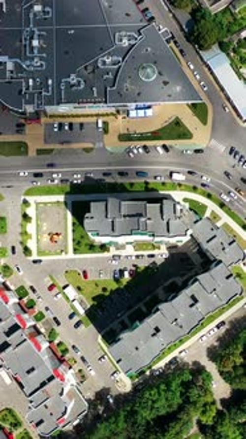 Rooftops of modern residential buildings. Panoramic view of a cityscape with buildings