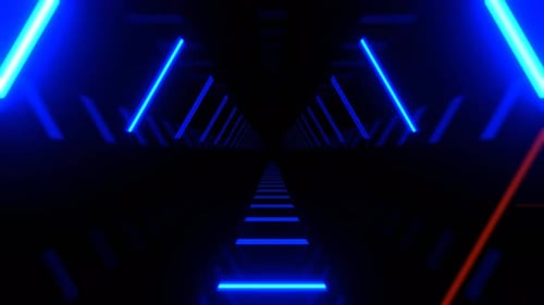 Blue And Orange Fantastic Actively Flashing Neon Corridor Background Vj Loop In 4K