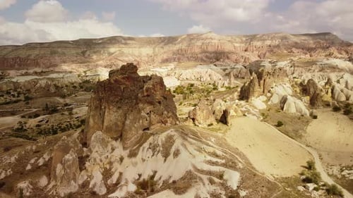 Awesome aerial view of Rose Valley in Cappadocia, Turkey