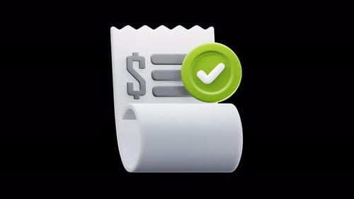 3D Animated Receipt Icon with Green Checkmark Confirmation