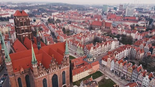 Aerial View of Gdansk City in Poland Historical Center of European City