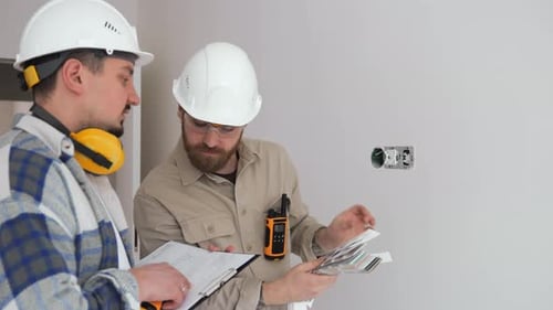 Men Inspecting Color Swatches in an Interior Room