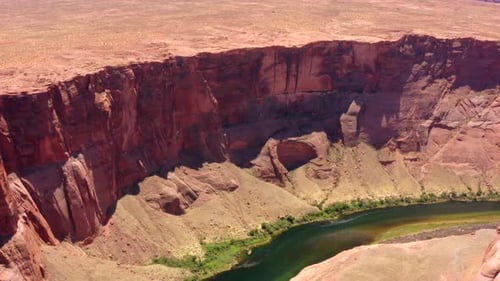 Aerial drone footage of the Horseshoe Bend in Page, Arizona, USA.