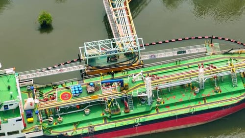 Oil tanker at the pier from a drone view