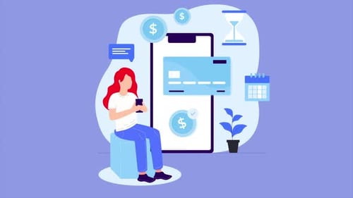 Woman Typing Message, Business Items Flying Air Infograph 4K