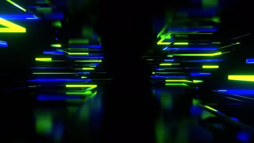 Corridor Of Moving Blue And Light Green Neon Triangular Shapes In 4K