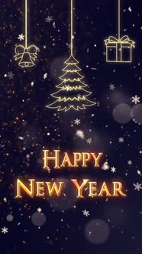 Golden Happy New Year Greeting with Elegant Festive Decorations