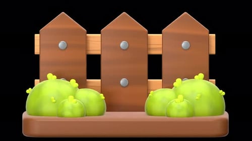 garden fence 3D Animation, Alpha Channel, Transparent Background