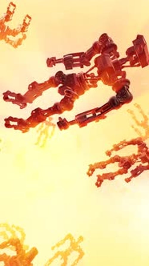 Futuristische Androiden fallen durchs Licht