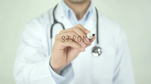 Stroke, Doctor Writing on Transparent Screen