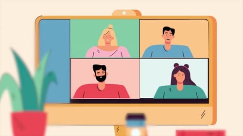 People Discussions Business Works With Online Video Conference 4K