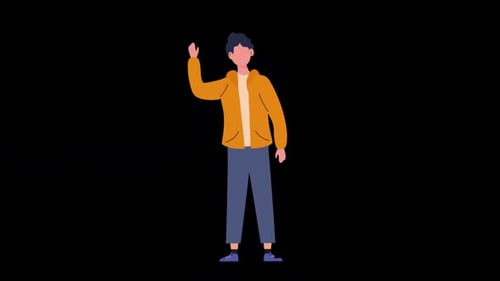 Flat Design Animated Character Waving Hand