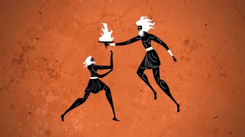 Ancient Greek Art Style Fire Sharing Animation
