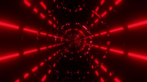 Material de piedra oscura con anillos de neón rojos, fondo de túnel Vj Loop
