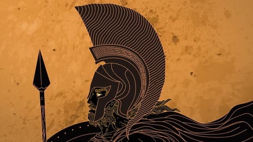 Animated Ancient Greek Warrior Profile in Pottery Art Style