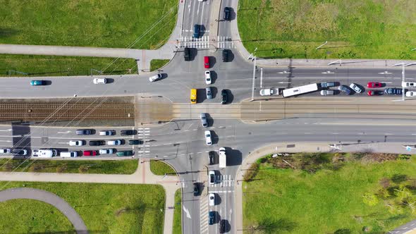 Traffic congestion at an intersection in a busy urban area showcasing ...