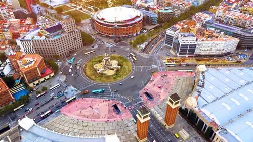 Plaza de Espana in Barcelona, Catalonia, Spain. Roundabout