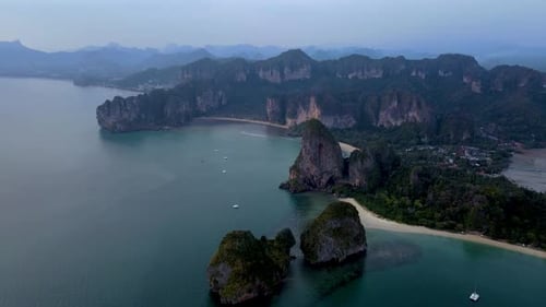 Stunning Aerial Views of Railay Beach Krabi Thailands Breathtaking Coastline and Lush Landscapes