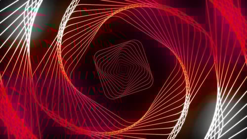 Animierte quadratische Struktur mit rotem und weißem Farbverlauf in spiralförmiger Rotation