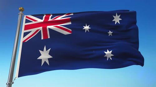 Realistic Waving Australian Flag Animation on Blue Sky