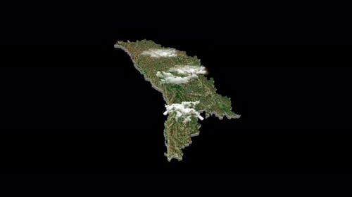 Animated 3D Satellite Map of Moldova with Moving Clouds