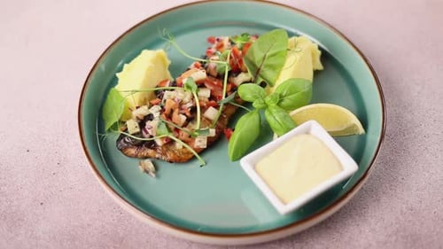 A delicious fish dish in a restaurant. Close-up