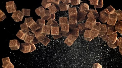 Cane Sugar Cubes Fly Up and Fall Down Filmed on a Highspeed Camera at 1000 Fps