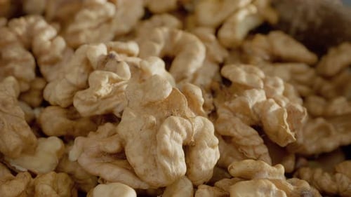 Close up footage of shelled walnuts