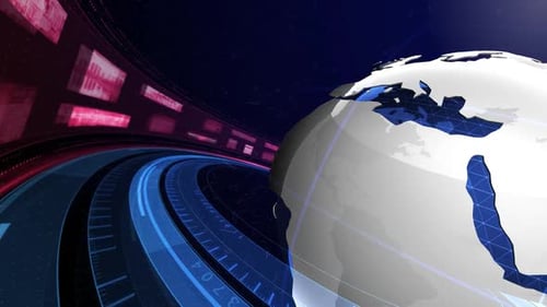 opening video bumper animation of a rotating blue globe with a circular outline