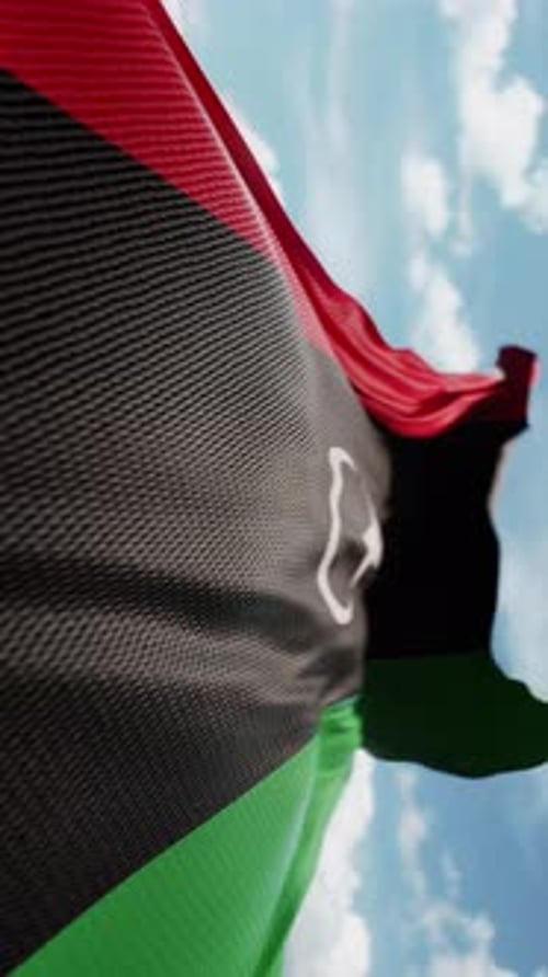 Realistic Libyan Flag Waving Vertical Stock Footage