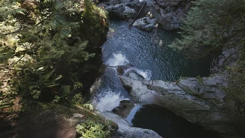Aerial View of Waterfall in Lush Wilderness