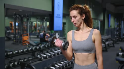 Fit Woman Doing Bicep Curls With Dumbbells