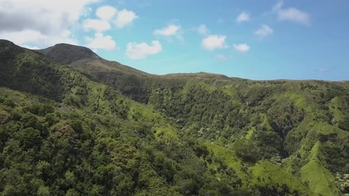 Aerial of beautiful green mountains of the island of Maui, Hawaii