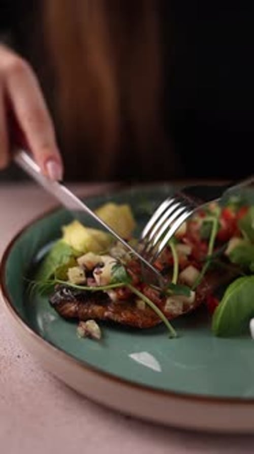 A delicious fish dish in a restaurant. Close-up