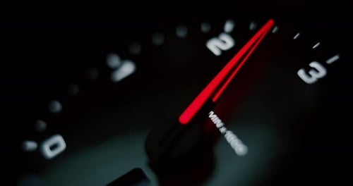 Close up of speedometer scoring high speed of anonymous prestigious luxury modern car. Shot in 8K.