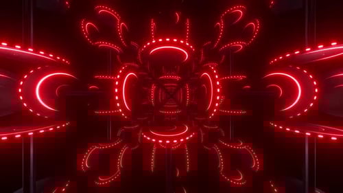 Hypnotic neon red tunnel creates a futuristic abstract flow