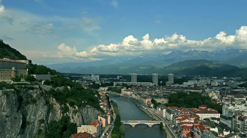 Cityscape of Grenoble and French Alps