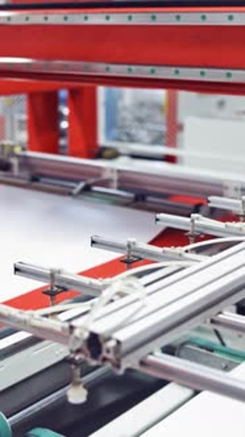 Solar panel on production at factory. Robotic machine tool in industrial manufacture of solar panels