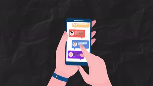 Flat Design Animation: Hands Texting on Smartphone App