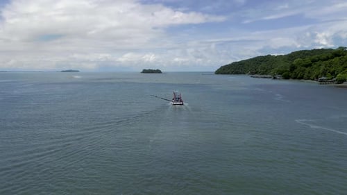 Fisherman boat floating from pier in Thailand.