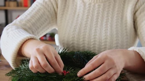 Winter Holidays, Diy and Hobby Concept - Close Up of Woman With